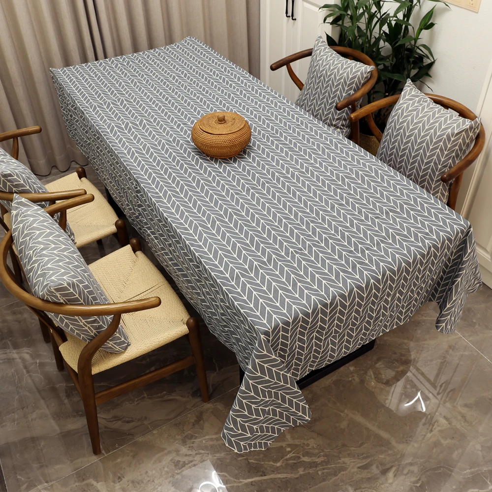 Gray Stripe Tablecloth Rectangular Cushion Cover Cotton Linen Fabric Table Covers for Home Table Hotel Dining Tea Coffee Table