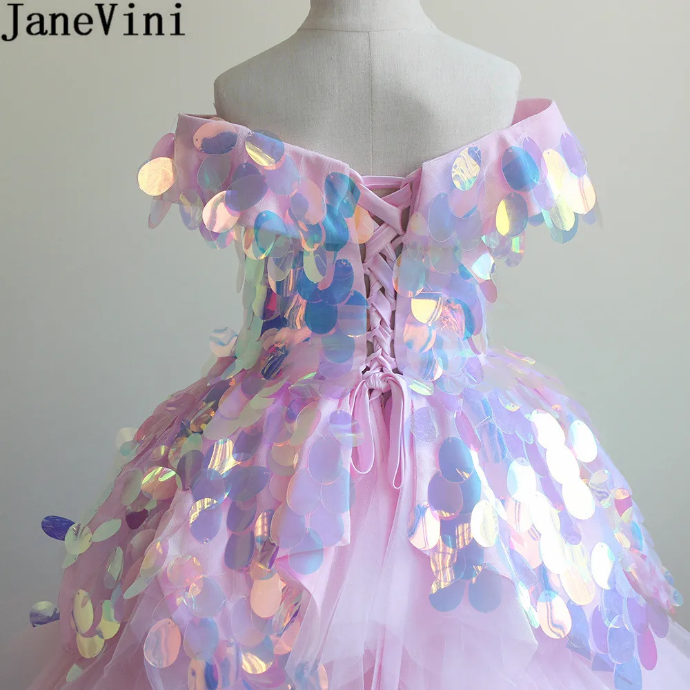 Блестящие Розовые платья для девочек jaevini с большими блестками и цветами