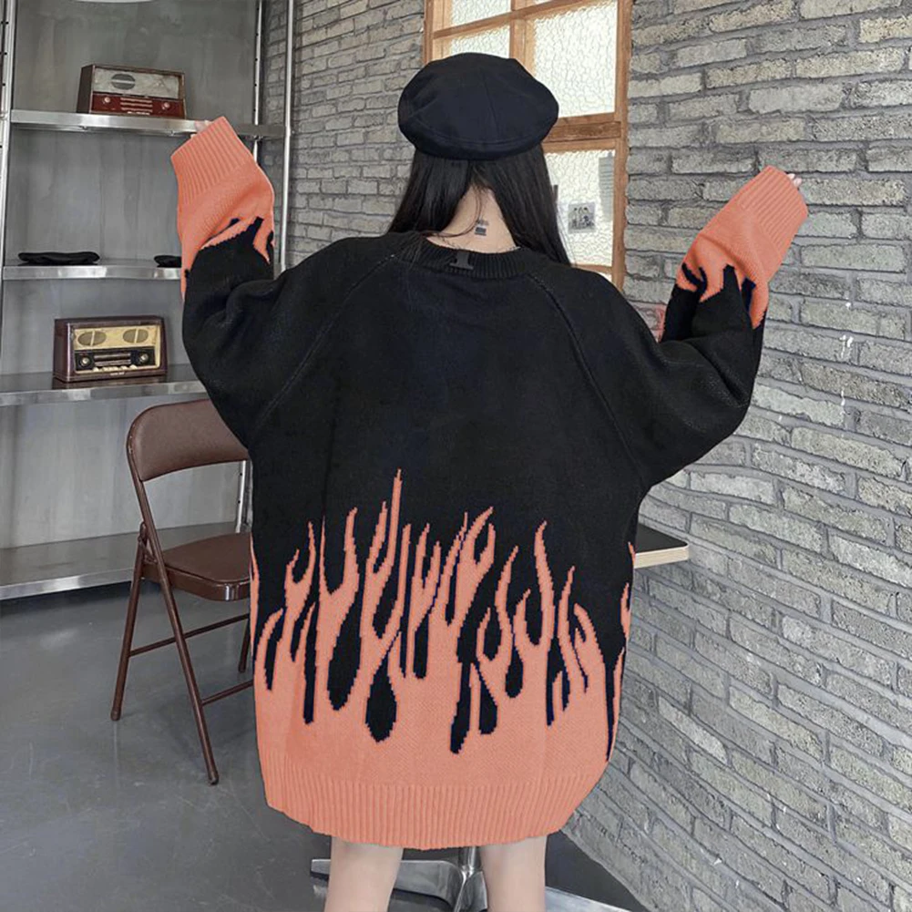 Новинка 2021 свитер YiYiMiYu Женский жаккардовый в стиле хип-хоп с принтом пламени
