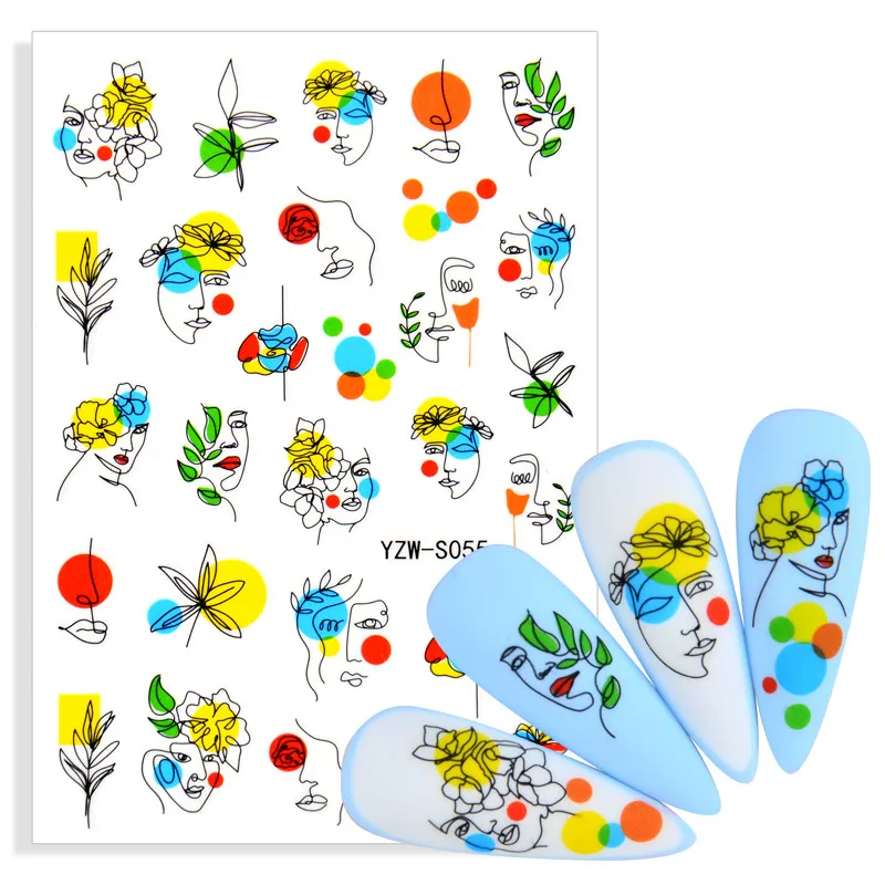 3D Nail Art Stickers Abstract Geometric Animal Panda Leaf Flower Face Decal Manicure Decorations Supplies | Красота и здоровье