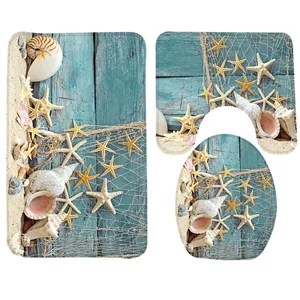 Набор ковриков для ванной из 3 предметов, для пляжа, морских звезд, летнего отдыха, нескользящий коврик для туалета