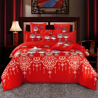 chinese red wedding bedding sets festive love couple bed duvet covers sanding luxury quilt covers double queen king bedclothes