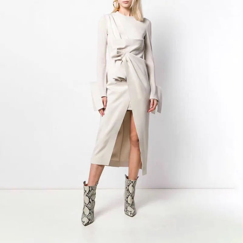 Женское асимметричное платье с длинным рукавом новое дизайнерское однотонное