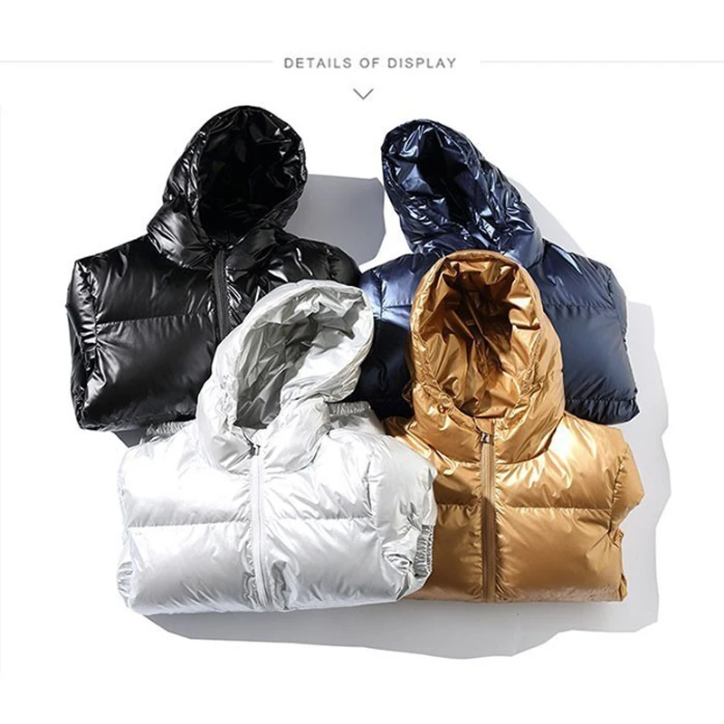Dropshipping 2020 Women's Down Jacket Winter Glossy Silver/Black/Gold/Blue Plus Size Hooded Parka Outwear Padded Coats | Женская