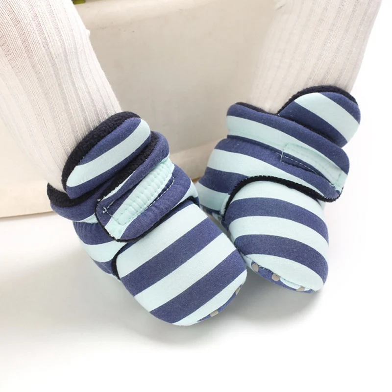 

Newborn Kid Baby Girl Boy Snow Shoes Striped Winter Soft Sole Prewalker Crib Plush Boots Solid Cotton Cute Shoes