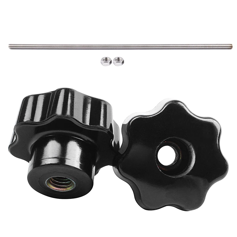 

Promotion! 1x 320mm x M8 Stainless Steel Thread Bar Stock Rod Silver Tone & 5x Black Star Grip Knobs, Female Thread Diameter 8mm