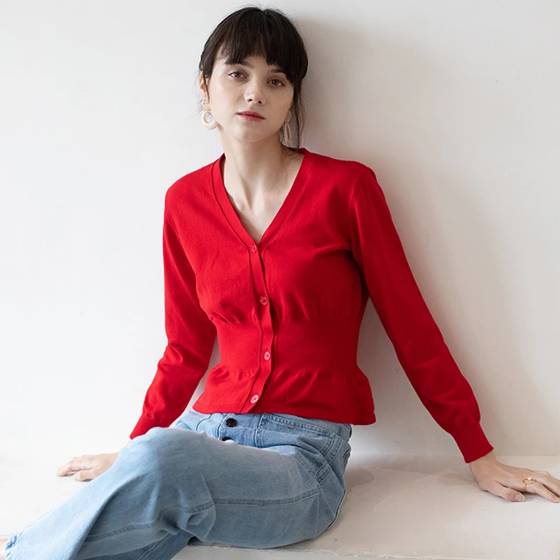 Женские трикотажные кардиганы с V образным вырезом и оборками|knitted cardigan|cardigan