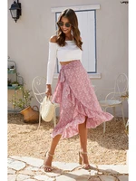 summer lace slit irregular floral chiffon skirt sweet girl series skirts for women pleated skirt
