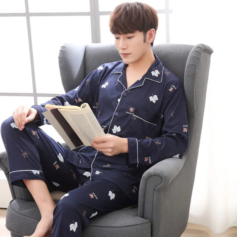 

Men's printed cotton pajamas, long sleeve pajamas, home, home, 2019