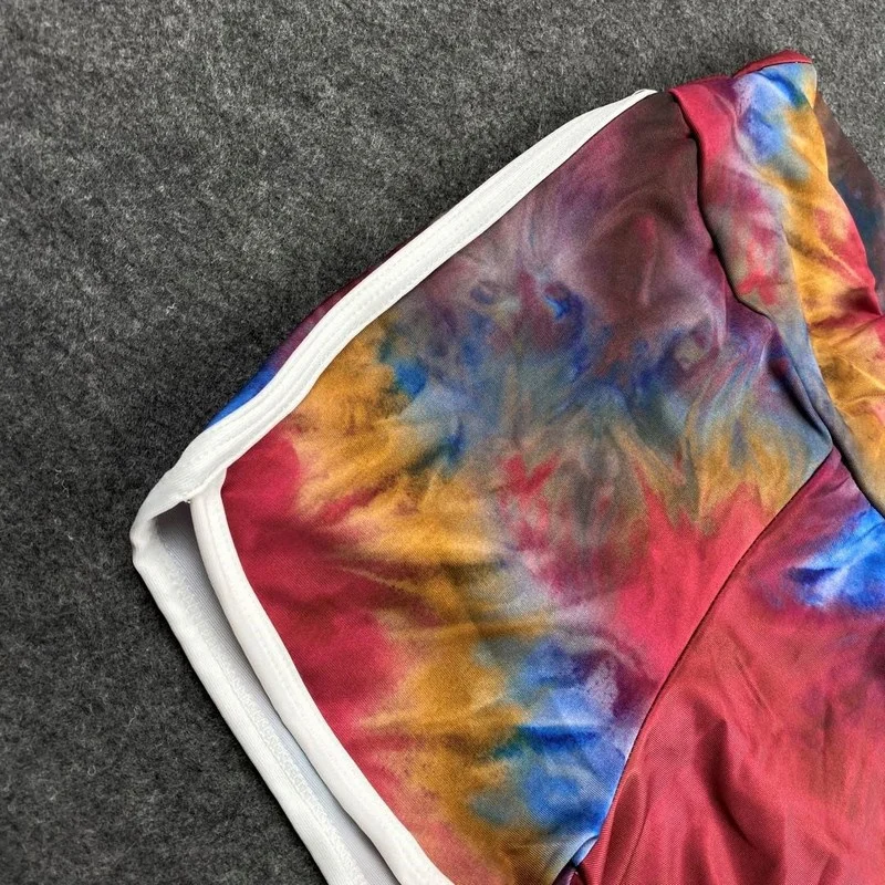 

Tie Dye Printed Women High Waist Summer Shorts Rainbow Casual High Waist Elastic Push Up Sports Running Mini Shorts