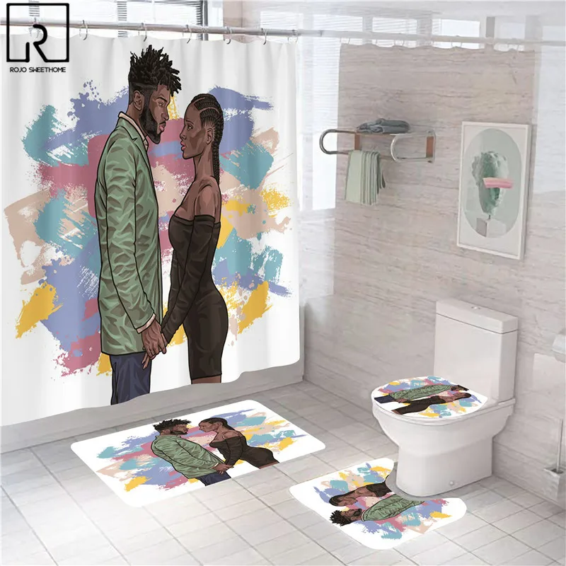 3d sexy couple shower curtain set polyester bathroom curtains bathing screen bath mat set carpet toilet lid cover home decor free global shipping
