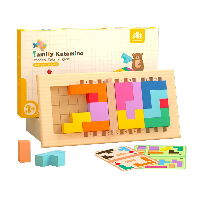 

Wooden Tetris Block 40 Double-sided Challenge Cards 2 Person Game Children Brain-Training Intellectual Problem Solving Kids Toys
