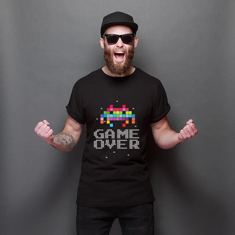 

GAME OVER 8 Bit Crew Neck Print Tops Streetwear Street Tee-Shirts Leisure Casual Tops Shirt For Adult