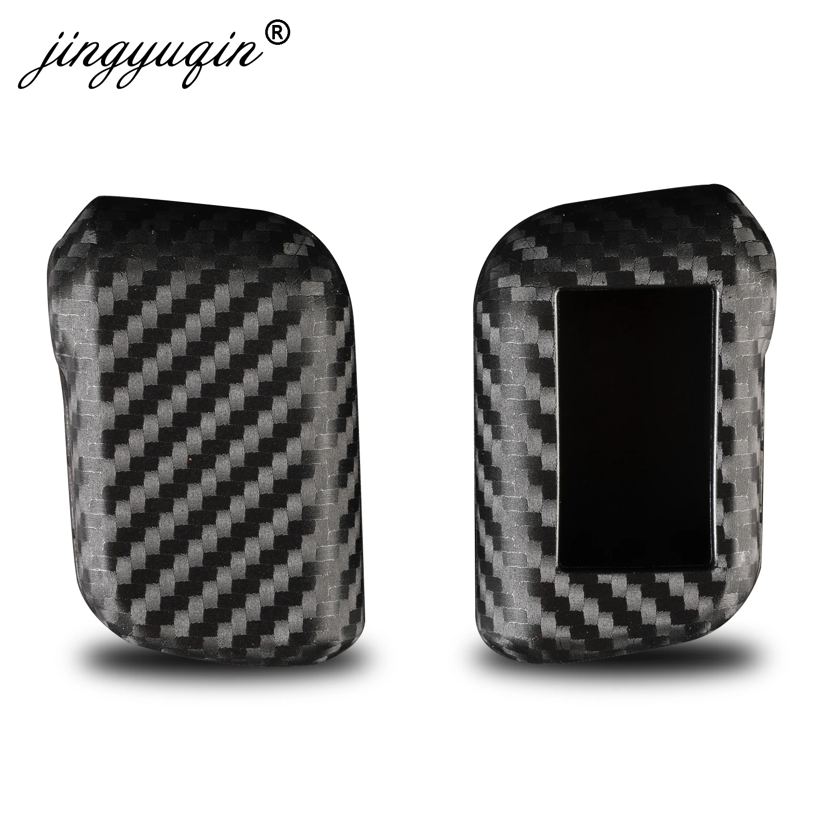 

jingyuqin 10X Carbon Silicone Case For Starline A93 A63 A96 Car 2 Way Alarm Remote Sensor Control LCD Keychain Cover Car Styling