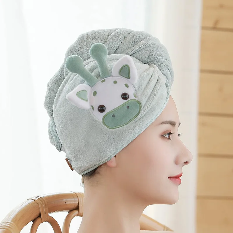 Женское полотенце Microfibr быстросохнущее для волос мультяшное обертывания головы