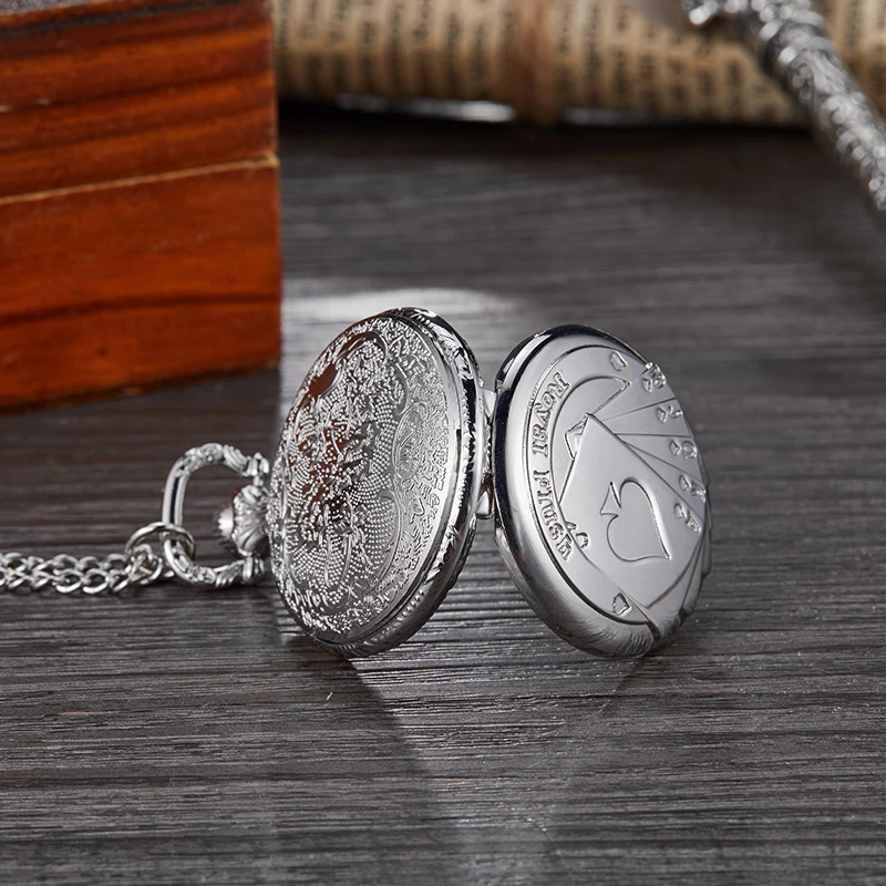 Цепочка с подвеской кварцевые карманные часы покерные карты Лазерная гравировка