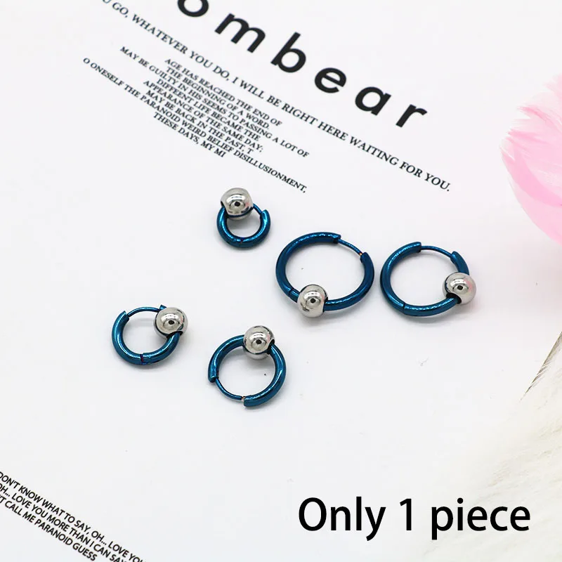 Blue silver Хип-хоп серьги-гвоздики из нержавеющей стали Шаровые шармы круглые для женщин и мужчин в стиле панк-рок подарочные украшения для ушей 1 шт - Окраска металла: Blue silver