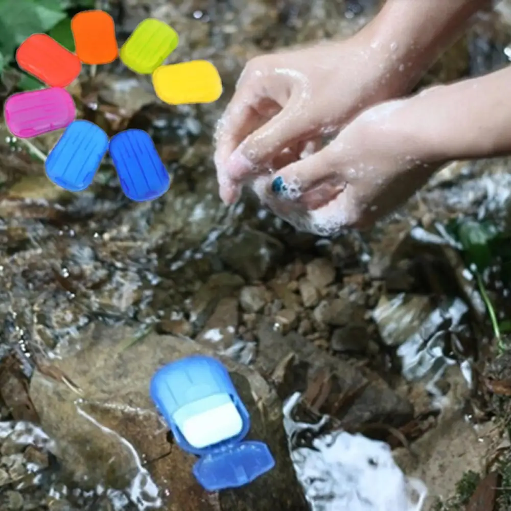 

20Pcs/box Portable Outdoor Travel Soap Paper Washing Hand Bath Clean Scented Slice Sheets Disposable Boxes Soap Mini Paper Soap