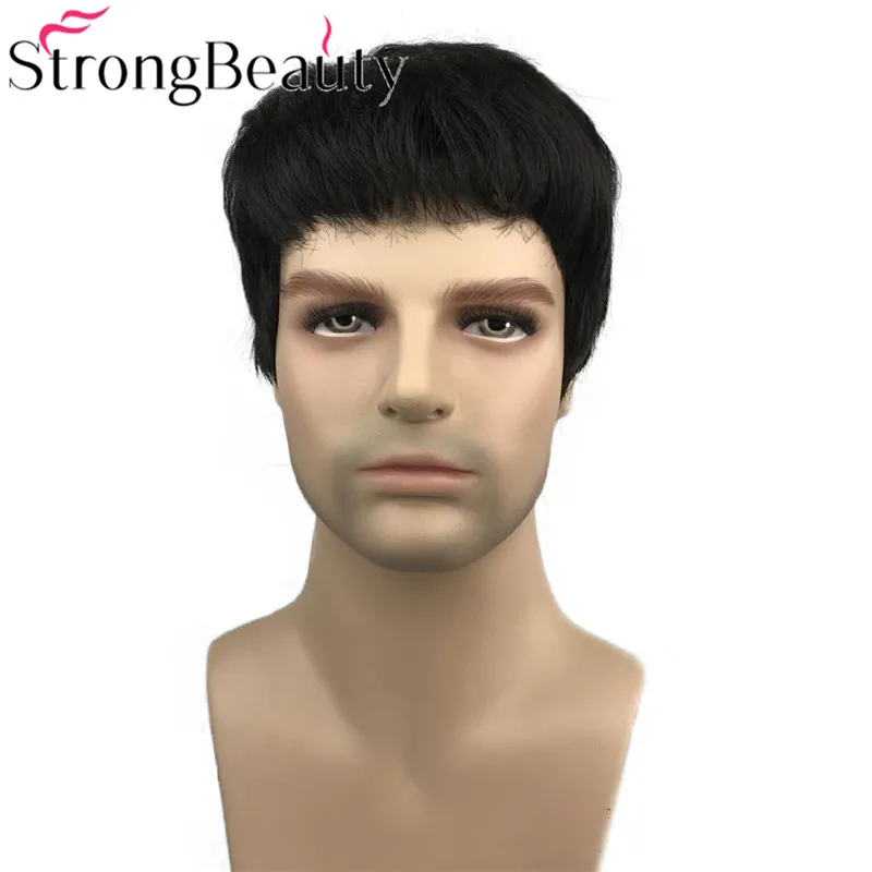 StrongBeauty короткие мужские парики прямые волосы черный мужской парик Синтетический термостойкий монолитный парик