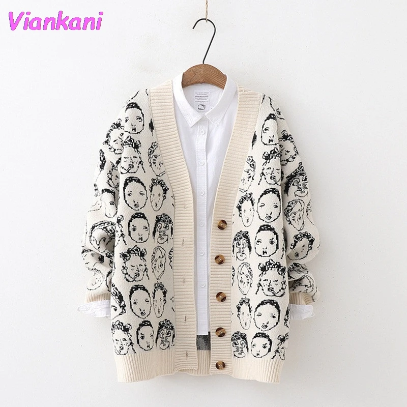 

Gothic Women Sweater and Cardigans 2022 Long Loose Knitted Jacket Chic Oversized Cardigans Thick Warm Female Clothes Girl Tops