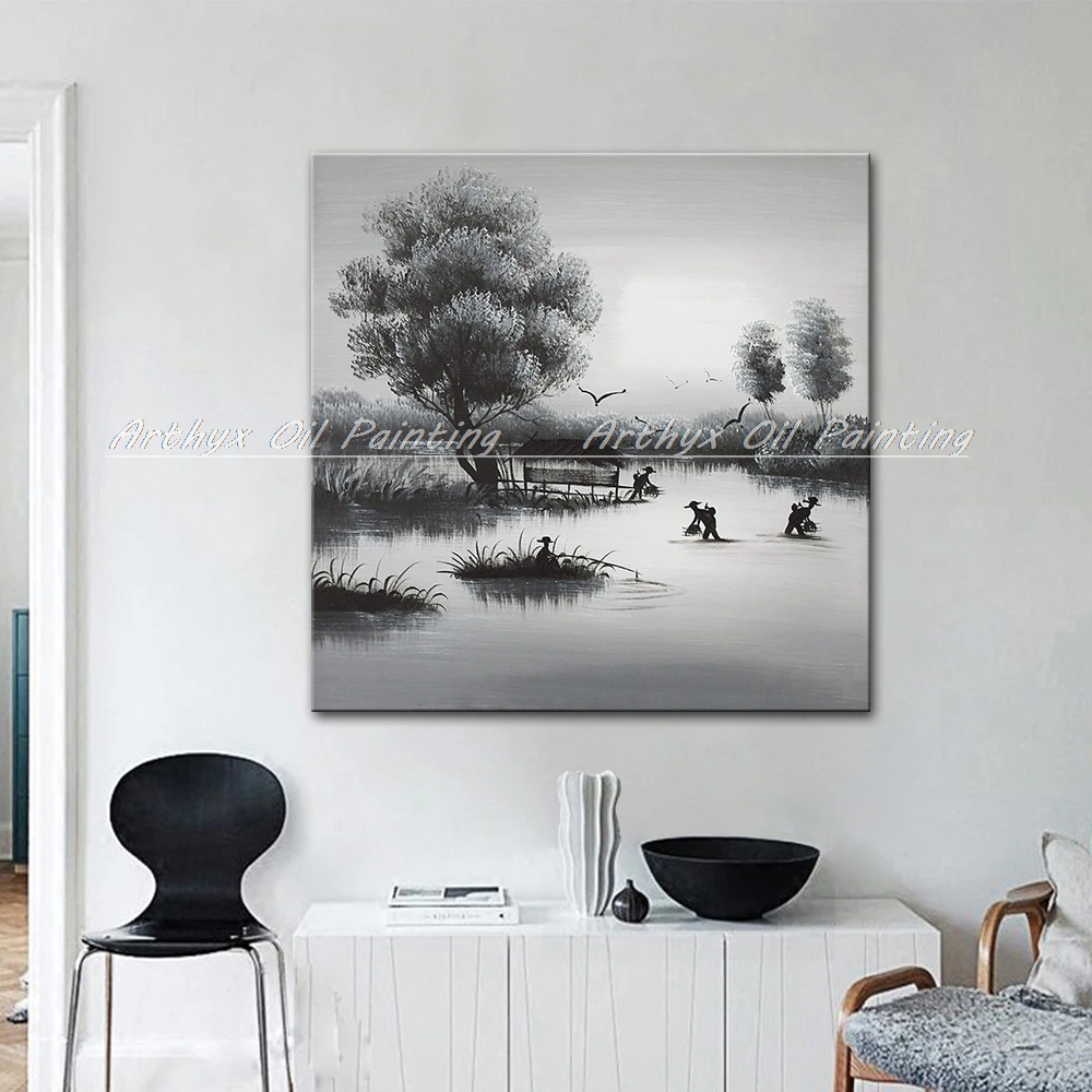 Arthyx расписанную ночной ловить рыбу пейзаж маслом на холсте современный поп арт