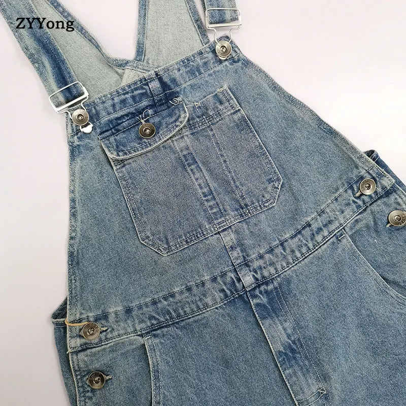 Spring Overalls Men's Bib Jeans Denim Jumpsuit Large Pocket Loose Workwear Hip Hop Street Wear Retro Light Blue Pants Trousers