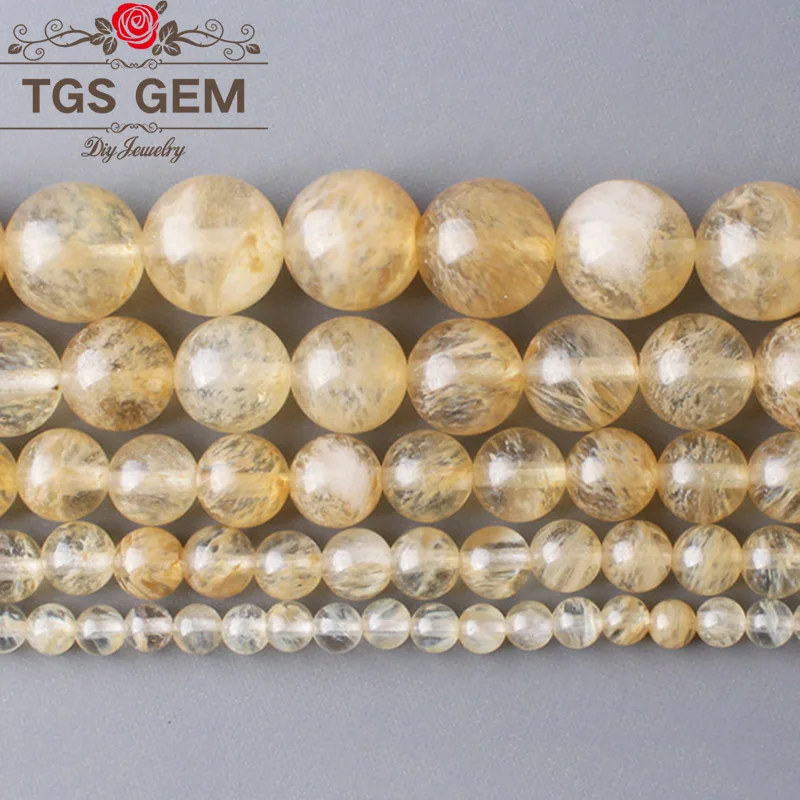 Бусины из натурального камня гладкие цитрины Круглые незакрепленные 15 дюймов