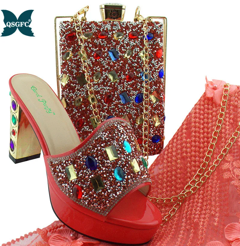 Итальянский дизайн, обувь и сумка в комплекте, обувь и сумка в комплекте, вечерние туфли кораллового цвета и сумочка в комплекте, женская обу...