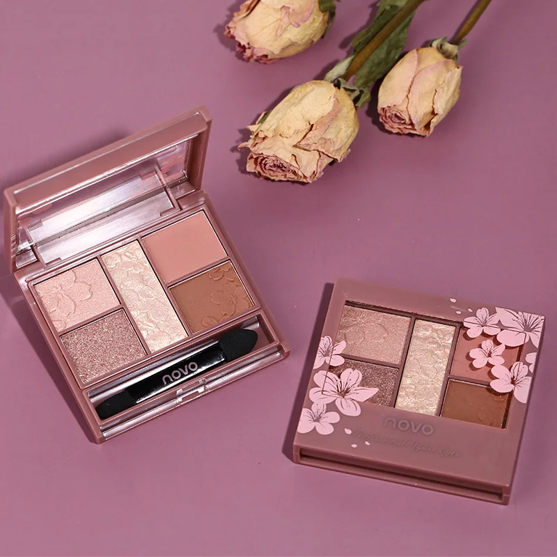 

NOVO Eyeshadow Palette 5 Colors Pink Brown Makeup Matte High Gloss Eyeshadow Shimmer Glitter Eye Shadow Cosmetics Set maquiagem