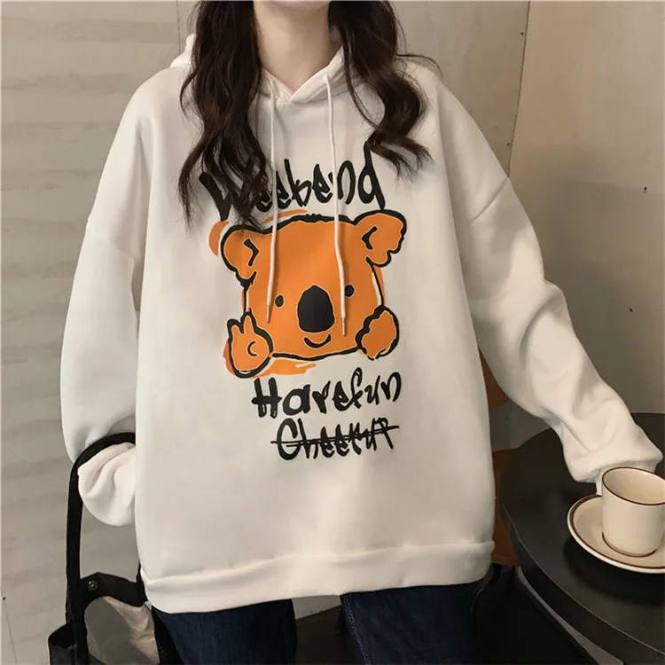 

WFF New Korean Women's Loose Print Top Round Neck Versatile Student Cartoon Spring And Autumn Long Sleeve Streetwear Women