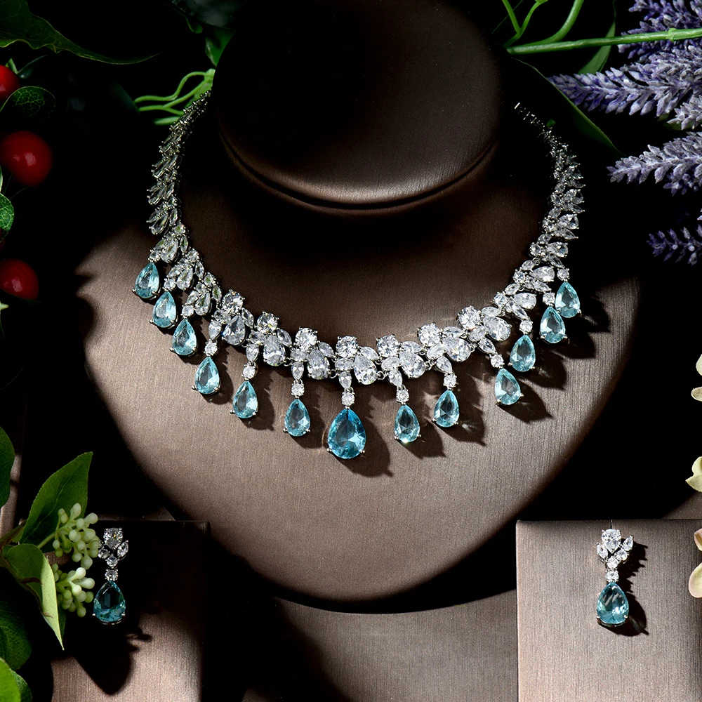 HIBRIDE очаровательные белые и синие капли воды Дубай ювелирные наборы свадебное