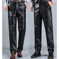 new 2021 mens leather trousers autumn winter male genuine leather straight pants men motorcycle riding pants plus size 44