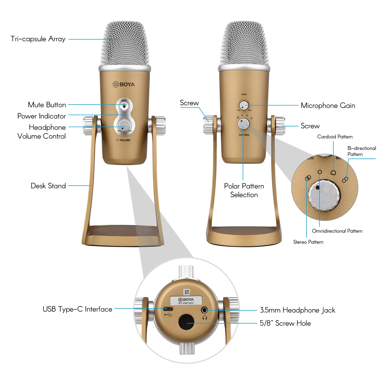 BOYA BY-PM700 настольный USB-микрофон металлический компьютер конденсаторный микрофон