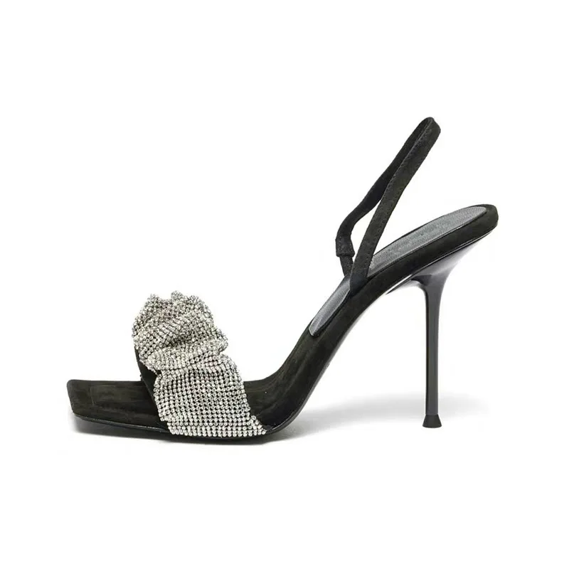 

Fashion Womens Shoes 2021 High Heel Sandals Square Toe Bling Bling Luxury New High-heeled Girls Stiletto Summer Bright Party Rhi