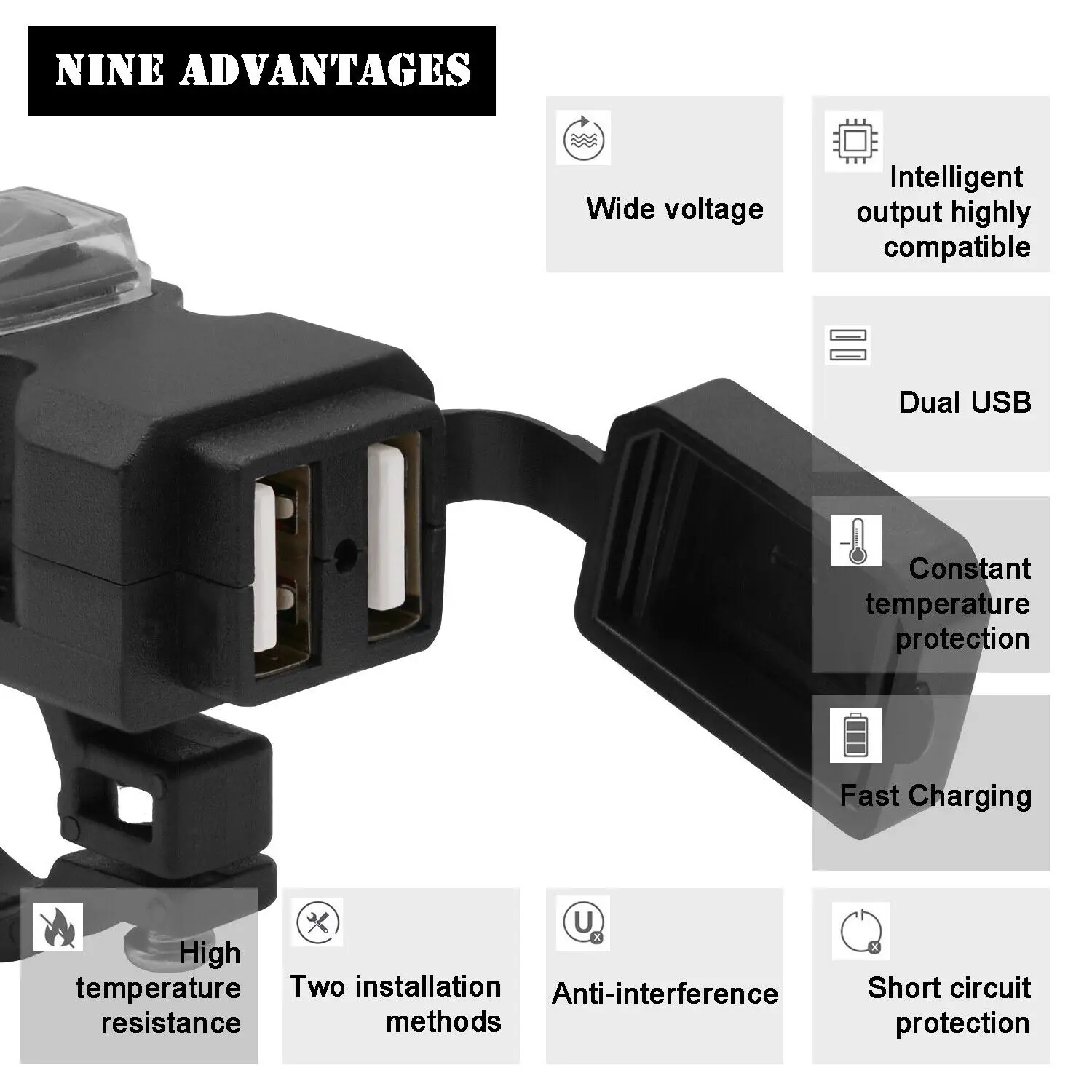 Водонепроницаемое зарядное устройство на руль мотоцикла с двумя USB-портами 5 В 1