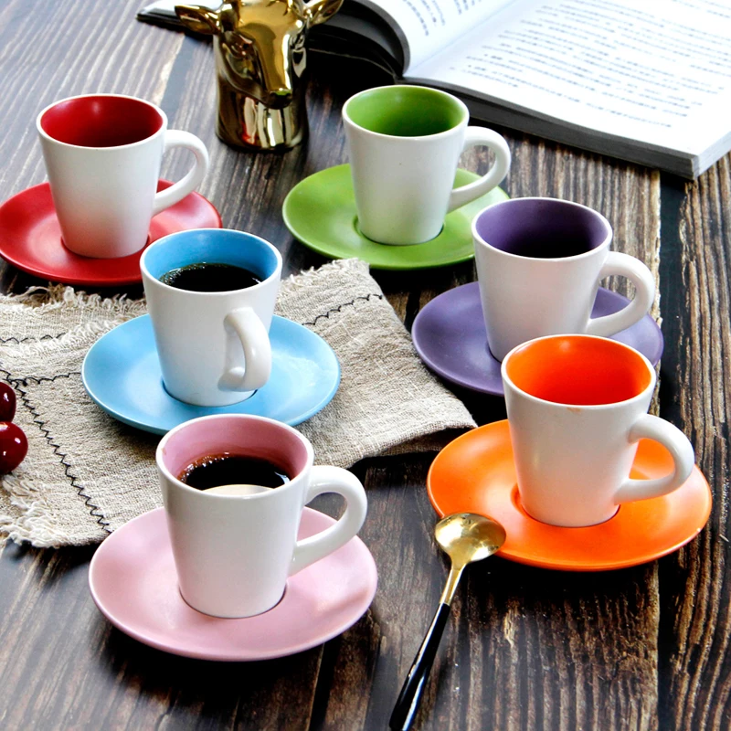 

6 Pcs Colorful Professional Espresso Mugs With Tray Set 100ml Italy Black Strong Coffee Cups Ceramic Coffe Tea Tumbler Caneca