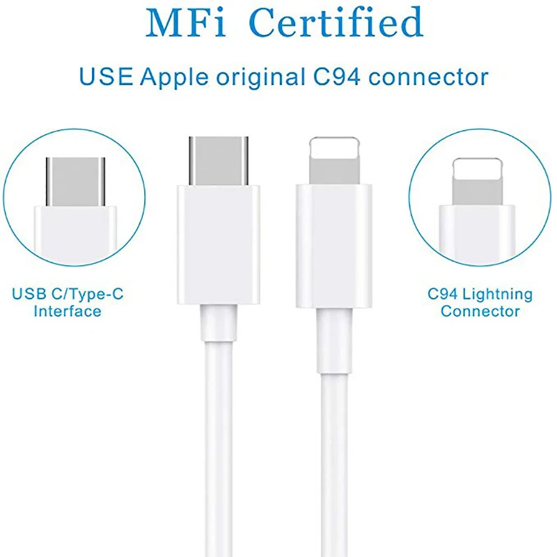 PD Быстрая зарядка USB Lightning (Apple MFi Сертифицированный) для iPhone 11 Pro X XS 8 XR PD18W быстрый C