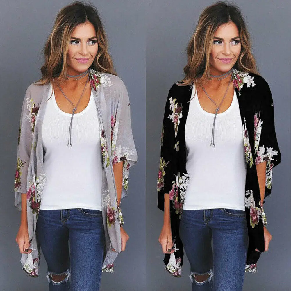 Женский свободный кардиган кимоно с цветочным принтом|Женские куртки| |