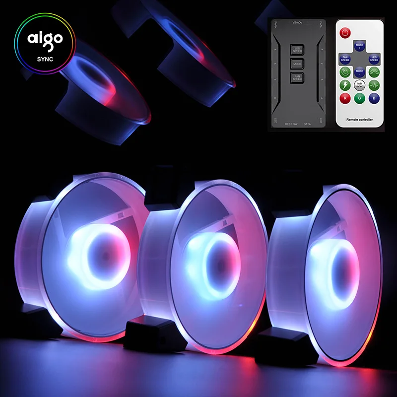 Aigo Интеллектуальный компьютерный RGB вентилятор, чехол для ПК, кулер для охлаждения, 120 мм вентиляторы, RGB регулировка 3 P-5 V, светильник AURA SYNC, тихий, cpu, охлаждающий светодиодный вентилятор