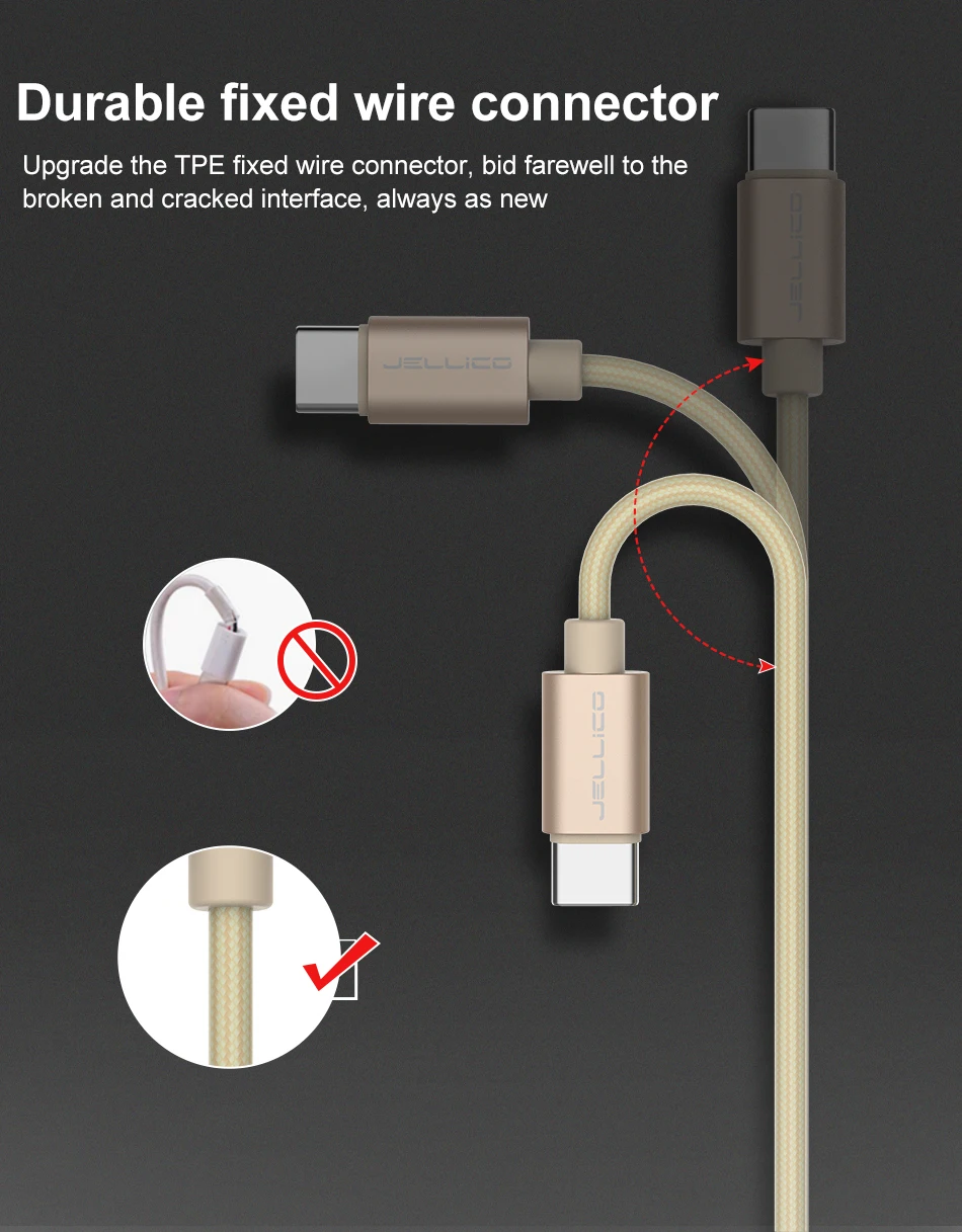 Jellico usb type C кабель USB C кабель передачи данных для быстрой зарядки для samsung Galaxy S9 S8 Plus мобильный телефон зарядное устройство кабель для Xiaomi Mi 8