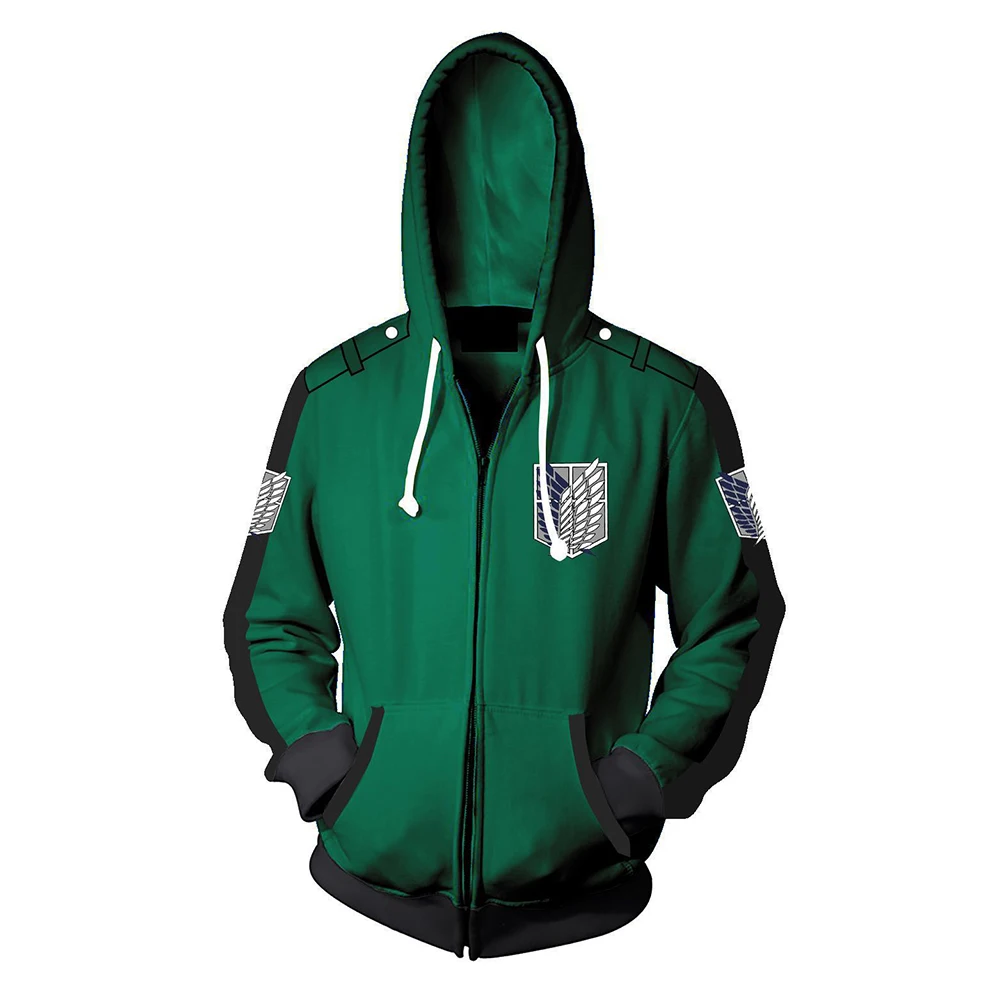 

Attack on Titan with the same hoodie Shingek No Kyojin Scouting Legion Unisex Cosplay Costume anime cosplay green Zipper jacket