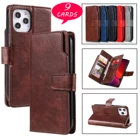 Кожаный чехол с 9 отделениями для карт для iPhone 13 Pro Max 12 Mini 7G SE 2020 11 Pro Max Xs XR X  8 Plus, флип-чехол с подставкой, мягкий держатель