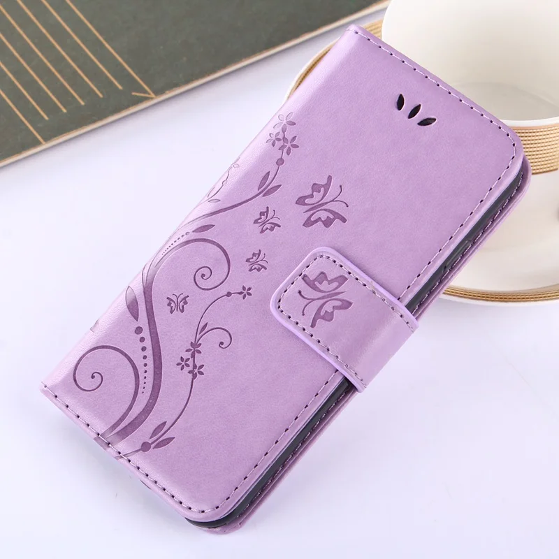 Light Purple Кожаный чехол-книжка с бабочкой и цветами для iphone 11 Pro XS Max XR XsMAX X 10 5 5S SE 6 6s 7 Plus 8 plus, мягкий чехол-кошелек для телефона - Цвет: Light Purple