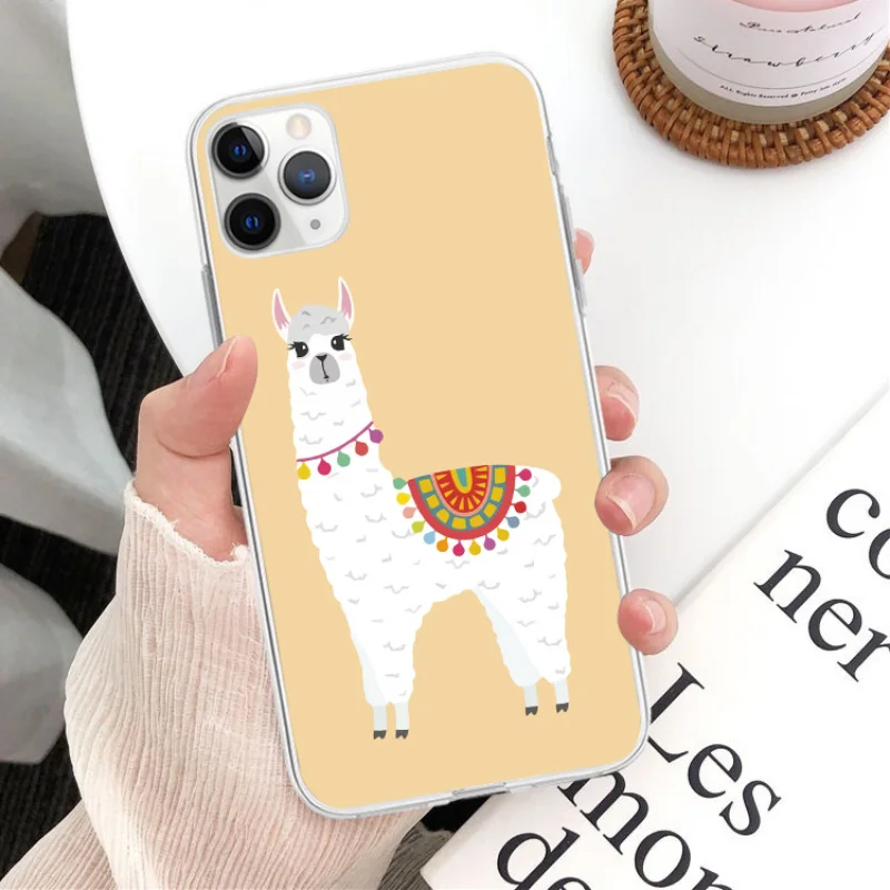 

Fashion Cute Alpaca Phone Case for iphone11 pro max se2020 Shell XR XSMAX X Transparent 8 7 plus Soft Back Cover