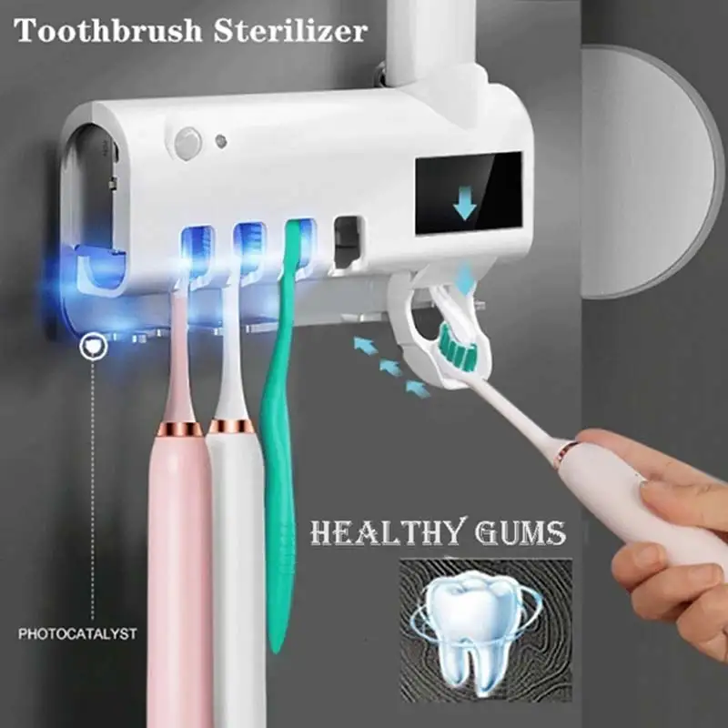 

Home Automatic Toothpaste Dispenser Toothbrush Holder Bathroom Products Wall Mount Rack Bath With Ultraviolet Disinfector