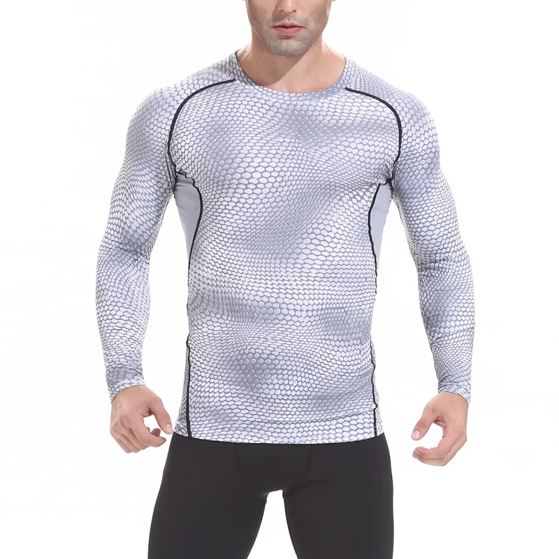 Wholesale 2021 Sports Men's Snake Texture Print Basketball Running Training Fitness Men's Long-sleeve Compression Tights Tshirt