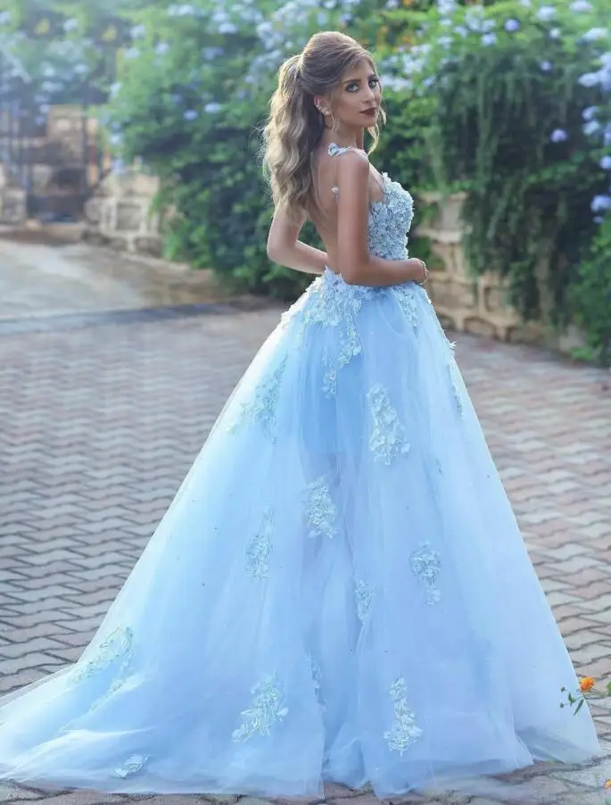 light blue Шикарные светло-голубые Свадебные платья бисером цветы для аппликации О-образным вырезом безрукавные Свадебные платья Иллюзия сзади длина до пола Vestidos - Цвет: light blue