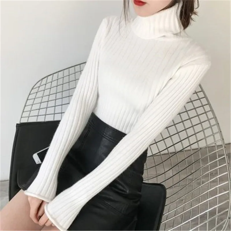 

Women Long Sleeve Autumn Winter Warm Turtleneck Pullover Knitted Jumper Women's Fashion White Black Grey Cashmere Sweater
