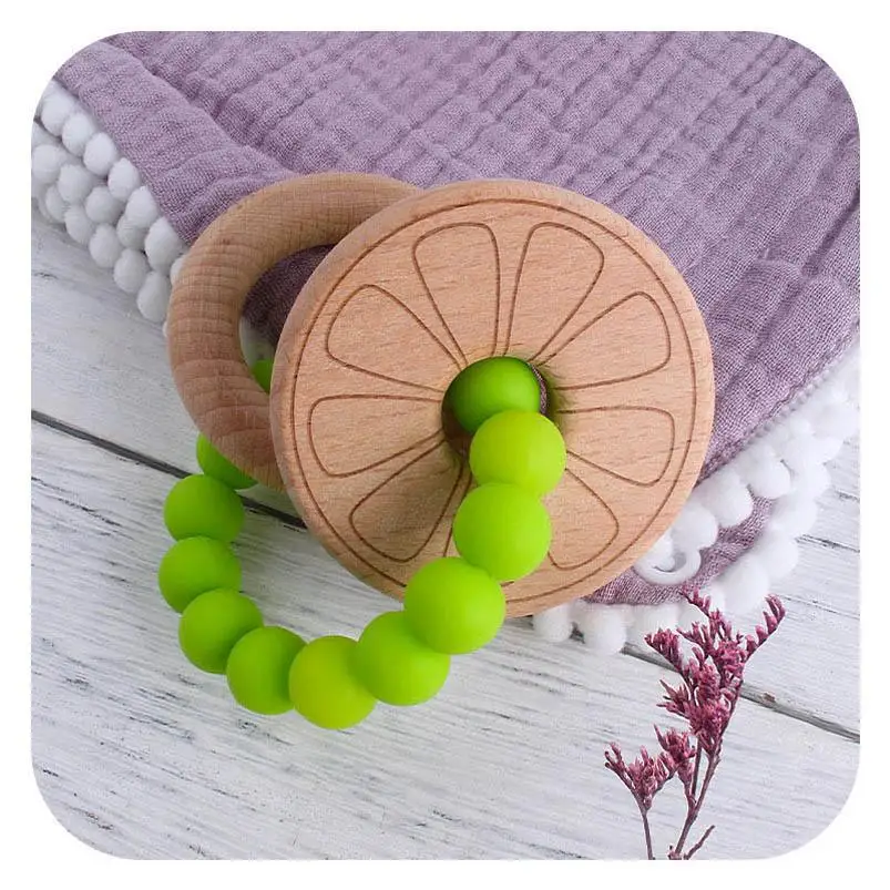 

2020 new DIY Flower Silicone Baby Teethers Handmade Natural Wooden baby teething Kids Teether Teething Ring Baby Toys Infant Tee