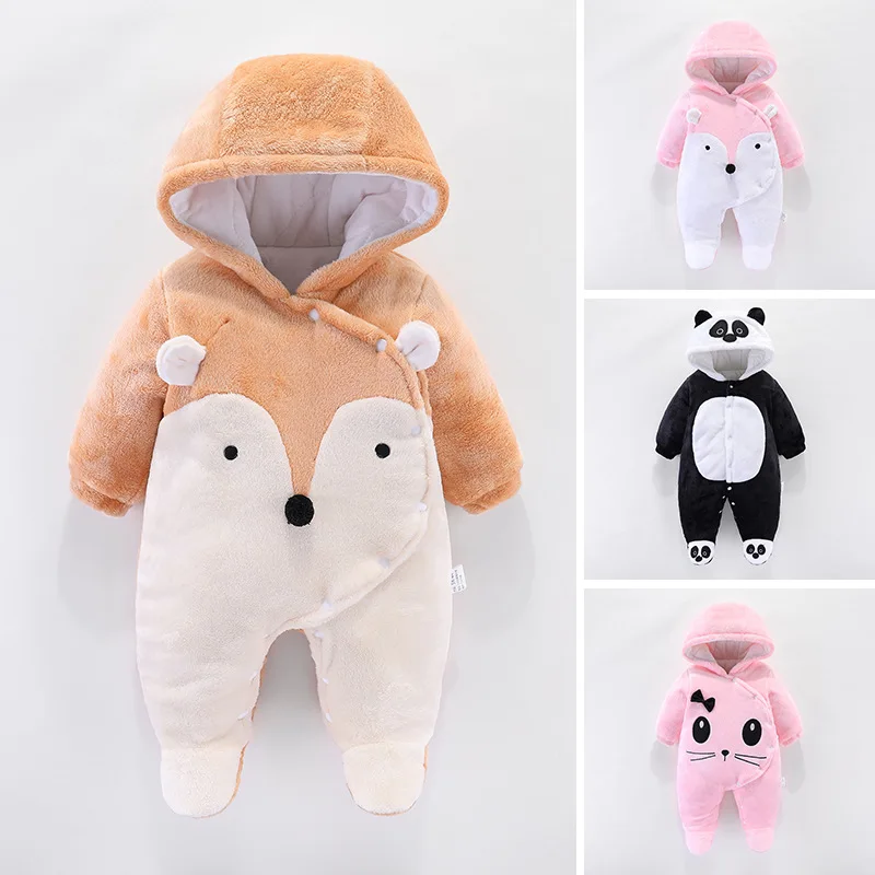 

Baby Rompers Autumn and Winter Newborn Thicken Coral Fleece Warm Clothes Clothes Infant Girl Boy Jumpers 0-2Y xm*